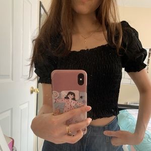 Windflower - Square-Neck Puff-Sleeve Cropped Top